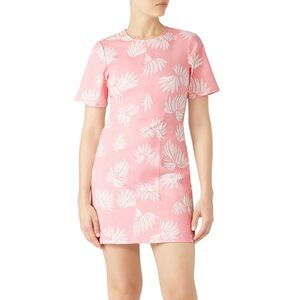 Cinq a Sept Phoenix Madison Leaf Print Short Sleeve Mini Dress Size 8 Pink